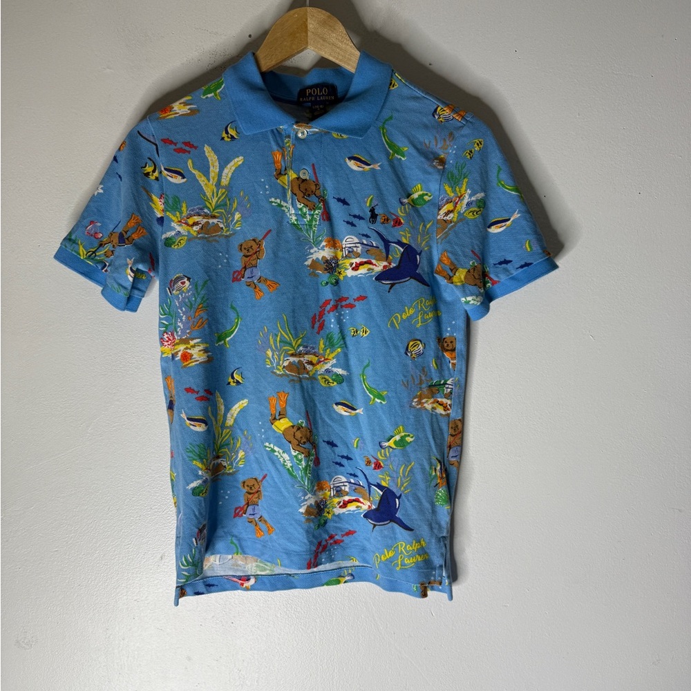 Polo Ralph Lauren Custom Slim Fit Diving Underwater Bear Shirt Boys Large 14-16